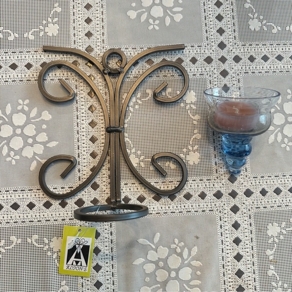 Wall Mounted Sconce With Blue Votive Candle FINAL $14